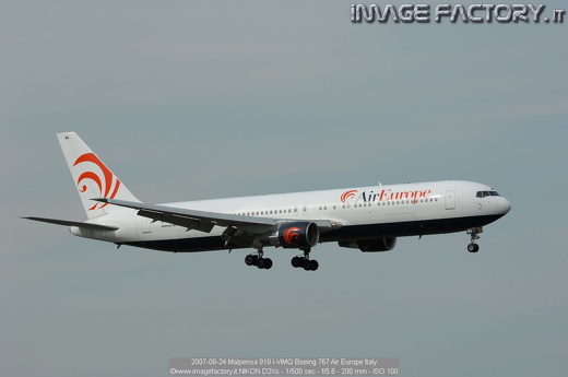 2007-08-24 Malpensa 919 I-VIMQ Boeing 767 Air Europe Italy